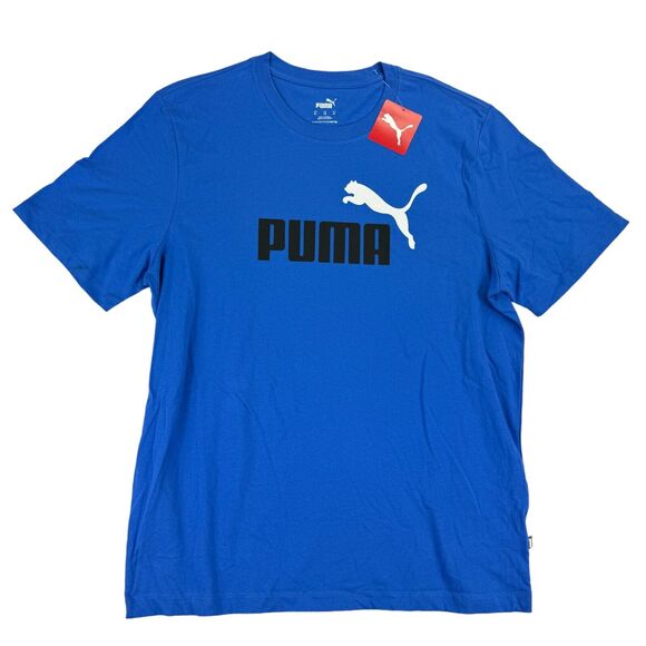 Puma Mens Essential Logo Short Sleeve Crewneck T-Shirt Blue XL - Picture 1 of 4